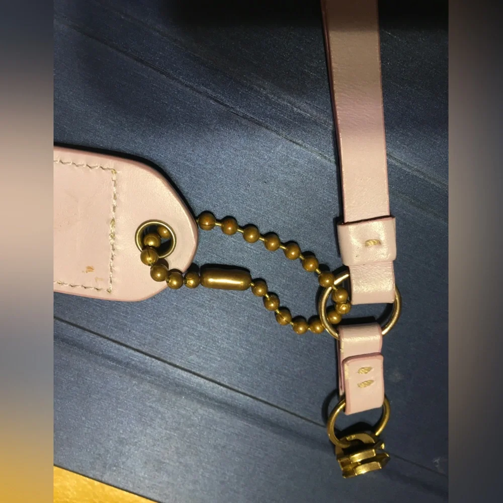 COACH LEATHER STRAP BRASS BALL CHAIN KEYFOB CHARM HANGTAG ZIPPER LAVENDER